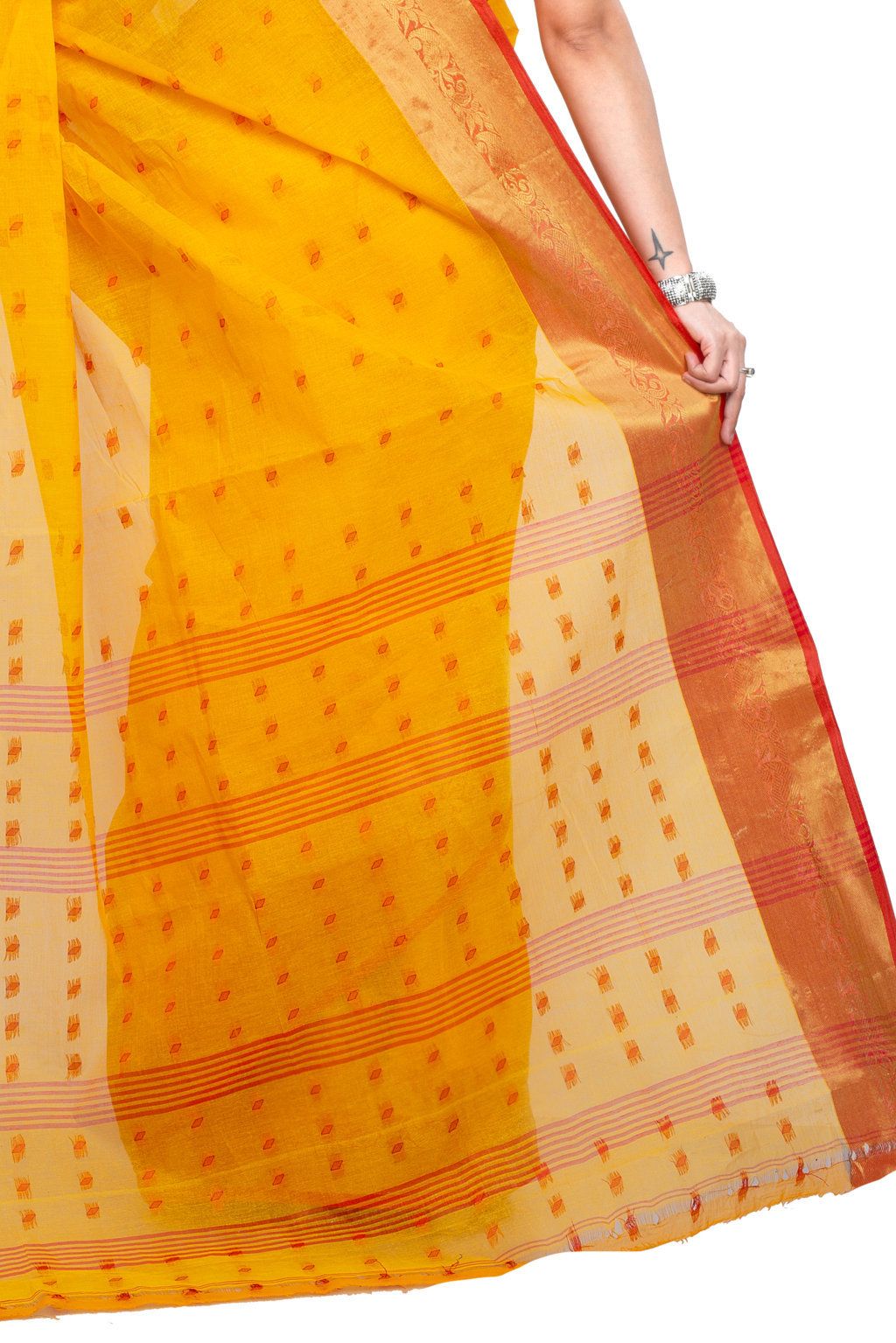 Yellow Pure Cotton Churi_Par Tant Saree (861)